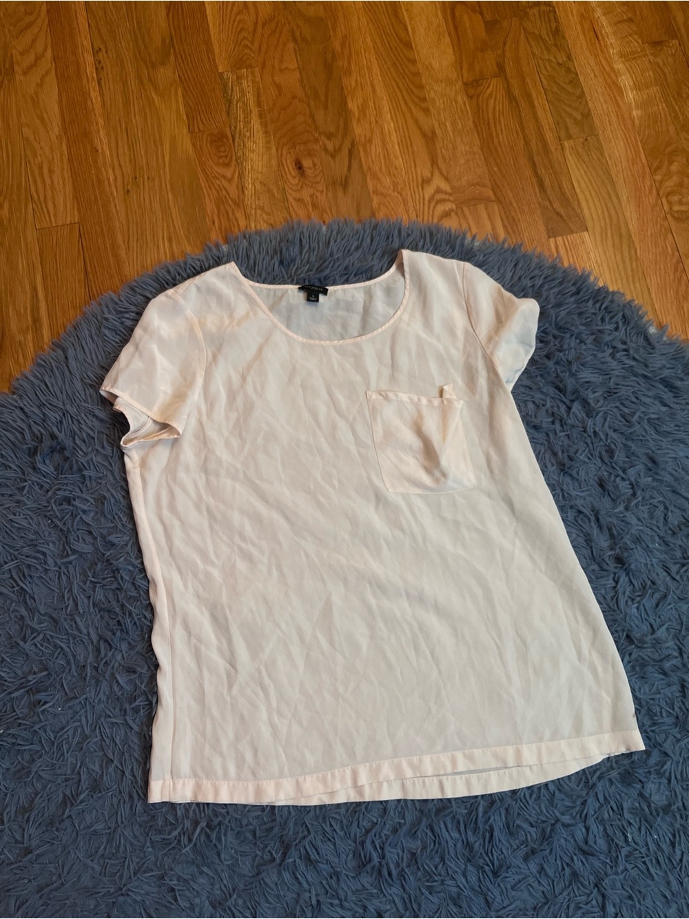 Ann Taylor Light Pink Short Sleeve 100% Silk Pocket Top Size L